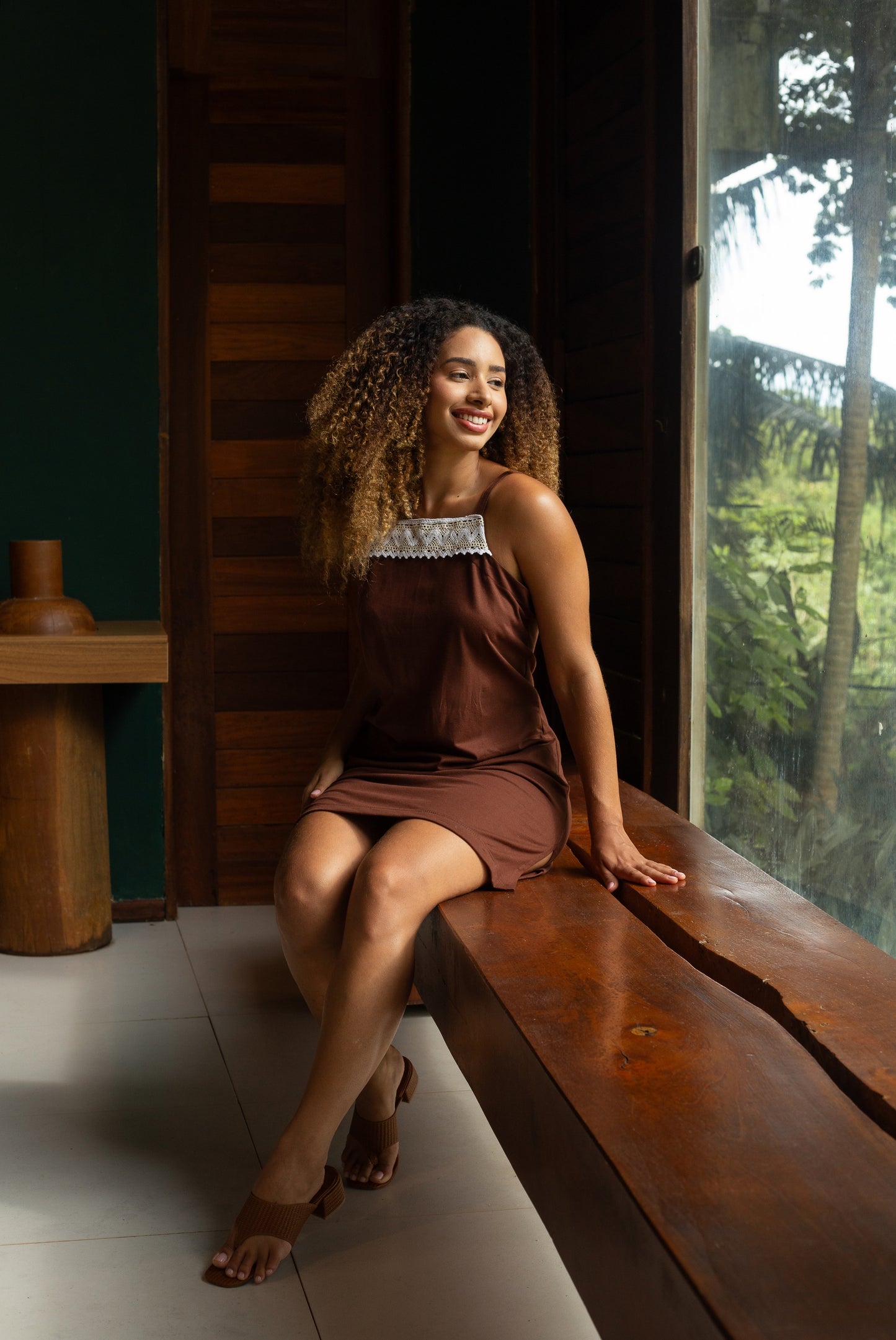Camisola Feminina em Algodão Orgânico com Renda Natural Memória da Pele – Cora Íntima