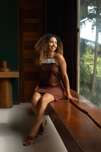Camisola Feminina em Algodão Orgânico com Renda Natural Memória da Pele – Cora Íntima