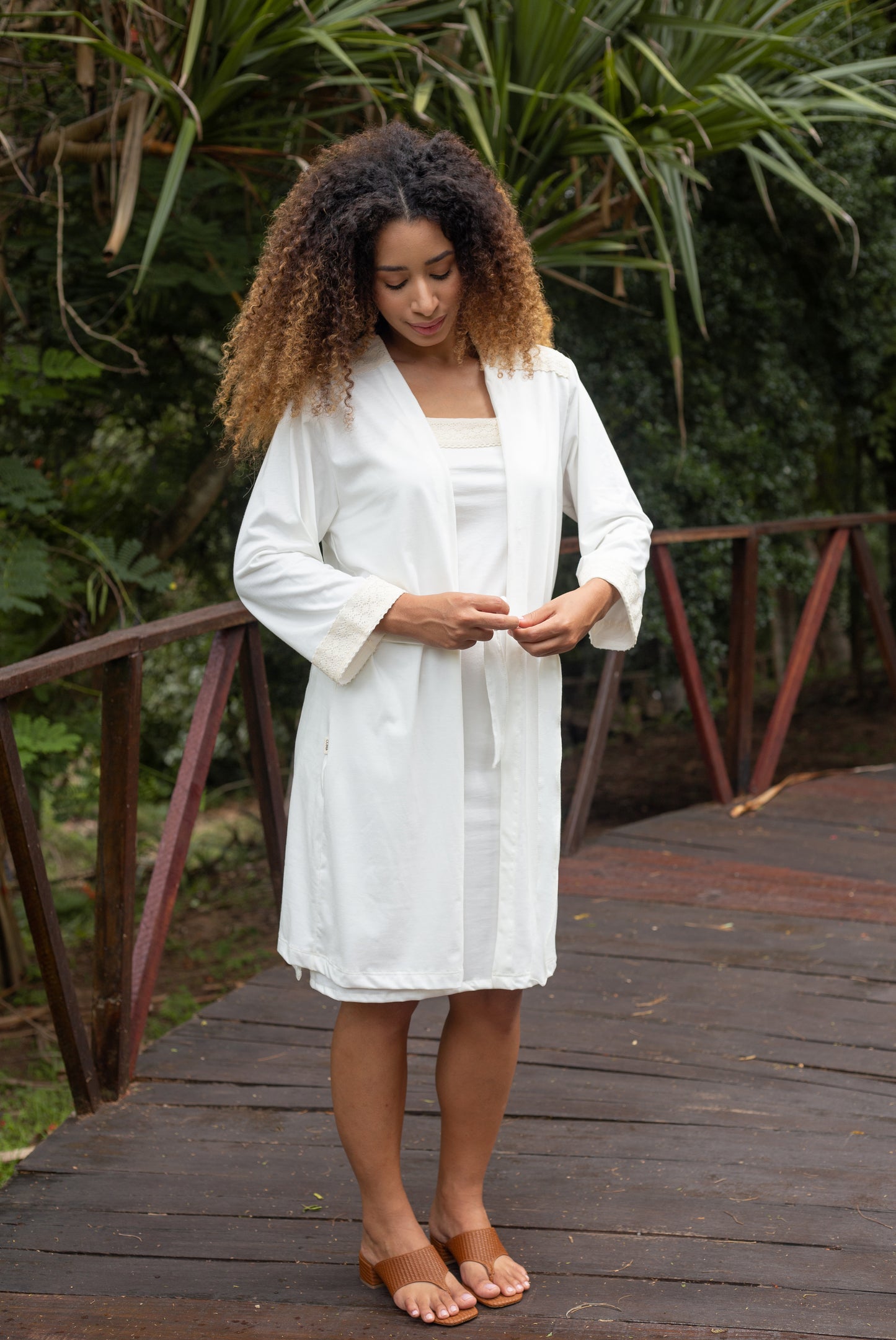 Robe Feminino Calmaria em Algodão Orgânico com Renda Natural – Cora Íntima