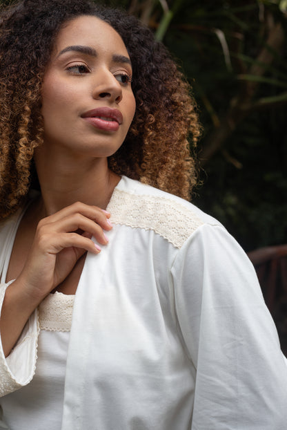 Robe Feminino Calmaria em Algodão Orgânico com Renda Natural – Cora Íntima
